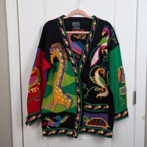 Berek | Vintage 1992 Multicolor Heavy-Weight Cardigan Hand-Knit Cotton Size S